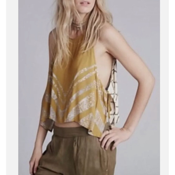 Free People Touch Of Love Tie Side Tank Top Swing Mustard Sleeveless Size XS - Picture 1 of 9